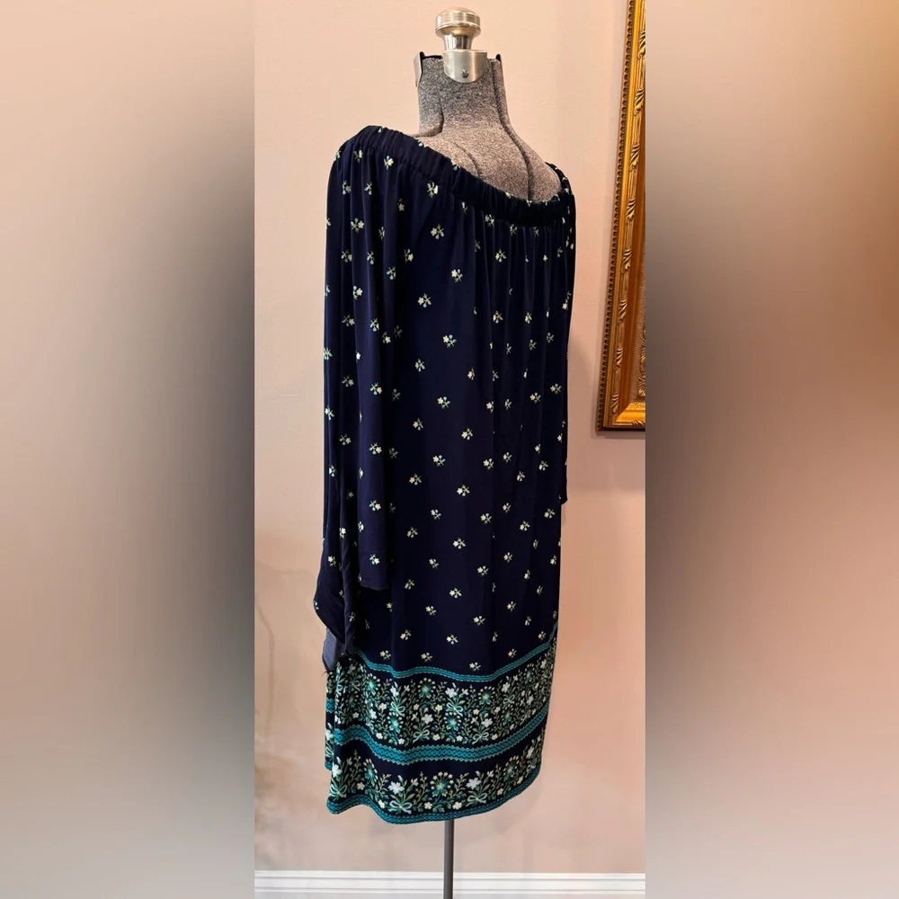 Tacera polyester elastic neck 3/4 sleeve‎ dark blue ladies dress size medium